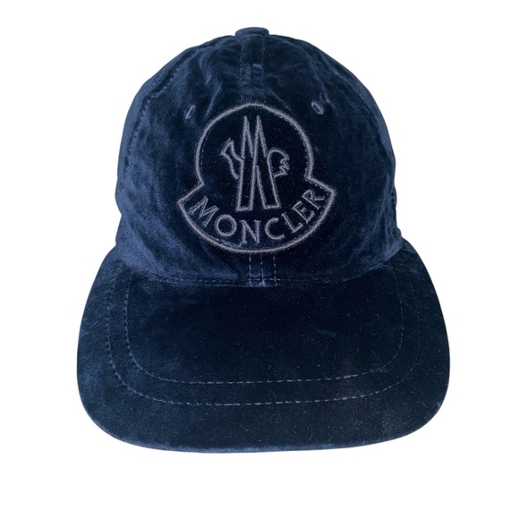 MONCLER Navy Logo Patch Velvet Baseball Cap Hat One Size - Picture 1 of 15